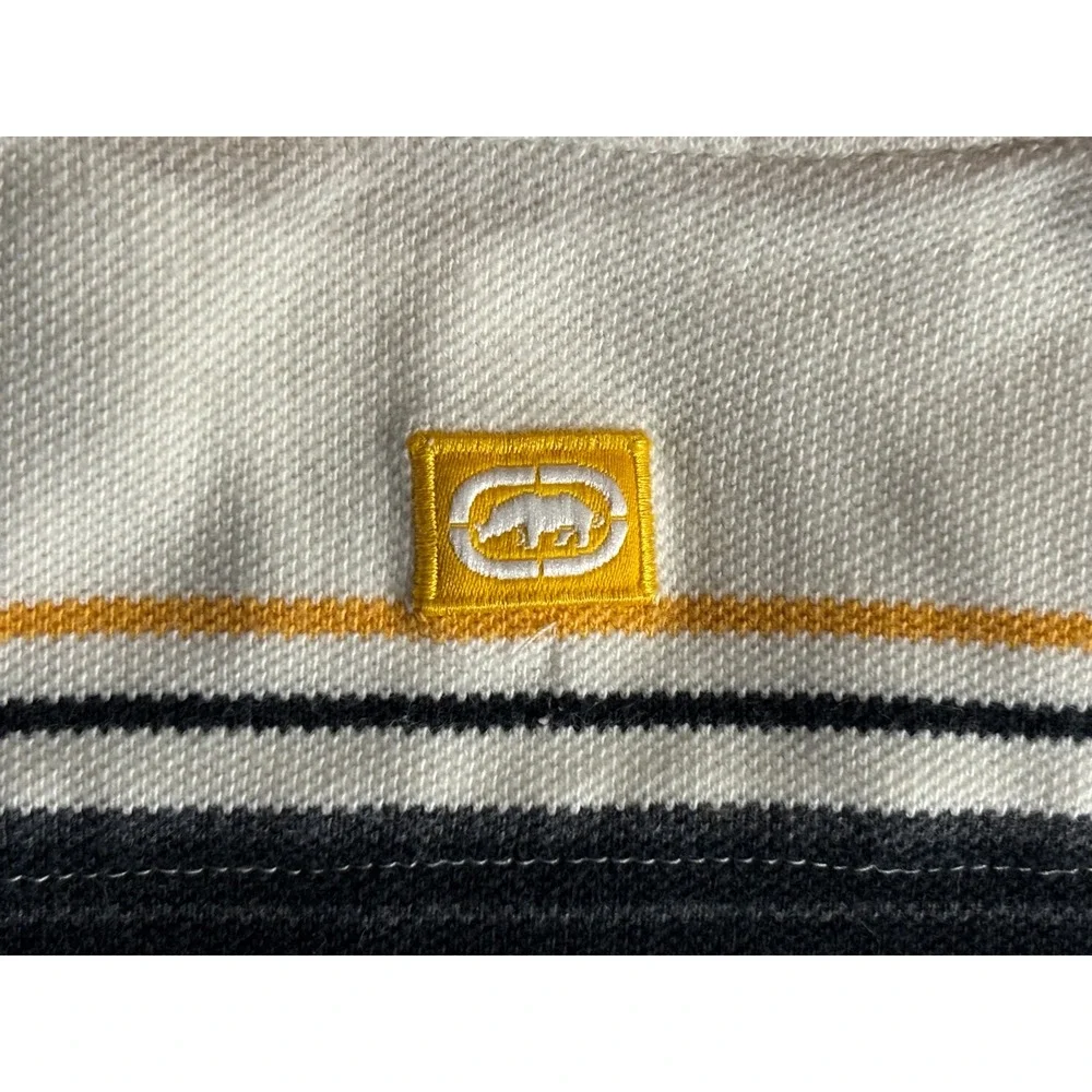 Ecko Unltd Mens 2XL Striped Polo Shirt White Black Orange Rhino Logo Streetwear - Picture 8 of 11
